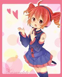 Rule 34 | 1girl, bad id, bad pixiv id, character name, detached sleeves, drill hair, gradient hair, hand on own chest, headphones, heart, kasane teto, multicolored hair, open mouth, red eyes, red hair, roku kyuu, skirt, solo, thighhighs, twin drills, twintails, utau, vocaloid