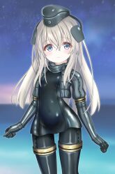 Rule 34 | 1girl, blonde hair, blue eyes, elbow gloves, formal, gloves, highres, kantai collection, langley1000, long hair, looking at viewer, smile, solo, suit, u-511 (kancolle)