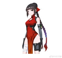 Rule 34 | 1girl, bilibili, black hair, character request, china dress, chinese clothes, dress, hair bun, highres, long sleeves, official art, ponytail, rwby, single hair bun, solo, white background