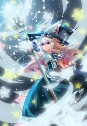 Rule 34 | &gt;:), 1girl, adapted costume, apron, blonde hair, blue eyes, broom, female focus, glowing, hat, kirisame marisa, long hair, magic, neck ribbon, ribbon, smile, solo, standing, star (symbol), touhou, v-shaped eyebrows, vetina, waist apron, witch, witch hat, yellow eyes
