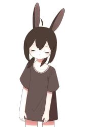 Rule 34 | 1girl, ahoge, animated, black hair, black shirt, blinking, brown eyes, ear wiggle, hair between eyes, ic (iccccccccc81), looping animation, low twintails, original, rabbit ears, rabbit girl, shirt, short sleeves, simple background, solo, swaying, t-shirt, twintails, video, white background