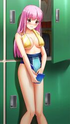 Rule 34 | 1girl, bare arms, bare legs, blush, breasts, cellphone, cleavage, clothes pull, clothing aside, competition swimsuit, doukyuusei, doukyuusei another world, game cg, holding, holding phone, indoors, large breasts, locker, locker room, long hair, looking down, one-piece swimsuit, one-piece swimsuit pull, phone, pink hair, red eyes, sakuragi mai, selfie, smartphone, solo, standing, straight hair, swimsuit, swimsuit aside, towel, towel around neck, wet, wet hair