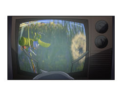 Rule 34 | 1girl, 4koma, a bug&#039;s life, activity ant (gomulgong), ant girl, antennae, black hair, border, comic, from behind, gomulgong, original, solo, television, watching television, white border