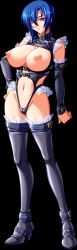 Rule 34 | 1girl, black background, blue hair, breasts, breasts out, highres, kazama naomi, purple eyes, solo, tagme, uncensored