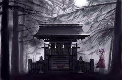 Rule 34 | 1girl, female focus, hakurei reimu, japanese clothes, miko, scenery, shrine, solo, stone lantern, touhou, tsubasa (abchipika)