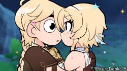 Rule 34 | aether (genshin impact), blonde hair, blurry, blurry background, braid, brother and sister, genshin impact, gloves, hug, implied incest, incest, kurodahlia18, looking at another, lumine (genshin impact), safe, short hair, shy, siblings, sparkle, toon (style), twincest, twins
