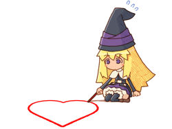 Rule 34 | 1girl, blonde hair, drawing, grimgrimoire, hat, heart, lilet blan, lillet blan, nippon ichi, purple eyes, shigatake, solo, valentine, wand, witch, witch hat, wizard hat