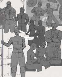 Rule 34 | 4girls, 6+boys, bald, bandage on chest, bandaged arm, bandaged head, bandages, blackwall, bra, breasts, buzz cut, cassandra pentaghast, cat, chest hair, chest sarashi, cleavage, cole (dragon age), cropped legs, crossed arms, dorian pavus, dragon age, dragon age: inquisition, dwarf, elf, eyepatch, greyscale, hairy, handlebar mustache, hejee, highres, holding, holding sword, holding weapon, horns, huge pectorals, inquisitor (dragon age), jewelry, looking at another, lying, mature female, mature male, medium breasts, medium hair, midriff sarashi, monochrome, multiple boys, multiple girls, multiple views, muscular, muscular female, muscular male, navel hair, necklace, on back, on grass, pointy ears, qunari, sarashi, sera (dragon age), short hair, sitting, sleeping, smile, solas, sword, the iron bull, topless male, underwear, varric tethras, very short hair, vivienne de fer, weapon