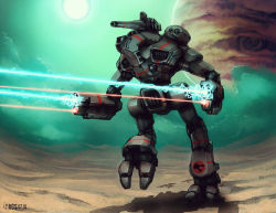 Rule 34 | 2010, anthony scroggins (shimmering sword), arm cannon, battle, battletech, commentary, dated, energy cannon, insignia, marauder (battletech), mecha, non-humanoid robot, realistic, robot, science fiction, walker (robot), weapon