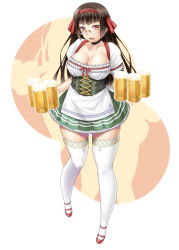 Rule 34 | alcohol, ayato, beer, breasts, dirndl, german clothes, glasses, hair ribbon, highres, large breasts, oktoberfest, ribbon, tagme, thighhighs