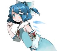 Rule 34 | 1girl, bad id, bad pixiv id, blue eyes, blue hair, bow, cirno, cosplay, detached sleeves, futomayu, hair bow, hakurei reimu, hakurei reimu (cosplay), japanese clothes, matching hair/eyes, miko, pointy ears, solo, sunameri oishii, touhou