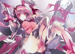 Rule 34 | 1girl, animal ears, ass, bad id, bad pixiv id, bodysuit, boots, breasts, breasts apart, gloves, mecha musume, nipples, original, pink hair, rabbit ears, red eyes, see-through, sketch, solo, thigh boots, thighhighs, yudesoba