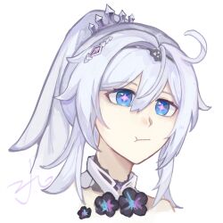 Rule 34 | + +, 1girl, :t, ahoge, bei (yudie-cy), blue eyes, chinese commentary, commentary request, hair between eyes, hair intakes, highres, honkai (series), honkai impact 3rd, kiana kaslana, long hair, ponytail, purple pupils, sidelocks, simple background, solo, white background, white hair