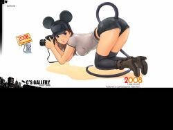Rule 34 | 00s, 1girl, 2008, animal ears, camera, carina, carina (xiaowoo), mouse ears, new year, original, solo, tail, thighhighs