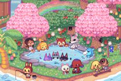 Rule 34 | animal crossing, animated, beetle, bench, blinking, bob (animal crossing), bug, bunnie (animal crossing), butch (animal crossing), cherry, cherry blossoms, cherry tree, christy frisby, clothesline, cyd (animal crossing), closed eyes, fang (animal crossing), fishing, flower, flurry (animal crossing), food, fruit, furry, goldie (animal crossing), grass, insect, isabelle (animal crossing), julian (animal crossing), lolly (animal crossing), looping animation, multiple boys, multiple girls, nintendo, onsen, outdoors, partially submerged, petals, petals on liquid, pixel art, poppy (animal crossing), punchy (animal crossing), rainbow, rock, sitting, towel, tree, tulip, villager (animal crossing), water, waterfall