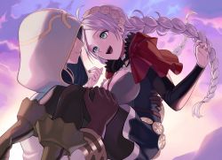 Rule 34 | 1boy, 1girl, ahoge, belt, black leggings, blue eyes, boots, braid, breasts, bridal gauntlets, buttons, capelet, carrying, choker, cleavage, commission, commissioner upload, couple, faceless, faceless male, fire emblem, fire emblem: three houses, fire emblem fates, gloves, hairband, happy, hetero, highres, hood, hood down, hood up, hooded capelet, kiran (fire emblem), kiran (male) (fire emblem), kiyuu, leather, leather boots, leather gloves, leggings, low twintails, medium breasts, nina (fire emblem), nintendo, open mouth, parted bangs, princess carry, red hood, skeb commission, tearing up, twin braids, twintails, white hair, white hairband, white hood