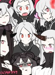 Rule 34 | 10s, 6+girls, :d, abyssal ship, airfield princess, anchorage oni, anger vein, armored aircraft carrier oni, battleship princess, black hair, breast envy, breasts, colored skin, hair ribbon, hairband, hamu koutarou, horns, isolated island oni, kantai collection, lolita hairband, long hair, multiple girls, open mouth, red eyes, ribbon, seaport princess, single horn, sketch, smile, southern ocean war oni, white hair, white skin