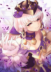 Rule 34 | 1girl, black hat, book, closed mouth, dress, fire emblem, fire emblem: three houses, fire emblem heroes, fur trim, gloves, hair ornament, hat, highres, holding, holding book, long hair, lysithea von ordelia, nakabayashi zun, nintendo, open book, pink eyes, smile, solo, white gloves, white hair