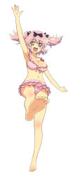 Rule 34 | + +, 10s, 1girl, :d, absurdres, arm up, armpits, barefoot, bikini, black ribbon, blush, bow, breasts, cleavage, feet, foreshortening, frilled bikini, frilled swimsuit, frills, full body, hair bow, hair ribbon, hibari (senran kagura), highres, large breasts, leg lift, looking at viewer, multicolored eyes, navel, official art, open mouth, pink bikini, pink hair, polka dot, polka dot bikini, polka dot swimsuit, ribbon, scan, senran kagura, simple background, smile, soles, solo, standing, standing on one leg, swimsuit, symbol-shaped pupils, toes, torii takashi, twintails, underboob, white background