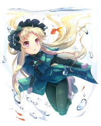Rule 34 | 10s, 1girl, air bubble, blonde hair, blush, boots, bubble, capelet, commentary request, fish, floating hair, freediving, gloves, hairband, kaitou tenshi twin angel, kouzu shou, lolita hairband, long hair, open mouth, pants, purple eyes, salome (twin angel 3), solo, swimming, twin angel, underwater, very long hair, water
