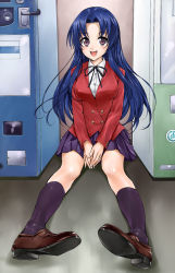 Rule 34 | 00s, blue hair, kawashima ami, legs, long hair, maruyama, school uniform, sitting, solo, toradora!, vending machine