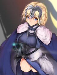 Rule 34 | 1girl, absurdres, armor, bad id, bad pixiv id, belt, blonde hair, blue eyes, breasts, cape, fate/apocrypha, fate/grand order, fate (series), from above, highres, hplay, huge breasts, jeanne d&#039;arc (fate), jeanne d&#039;arc (ruler) (fate), ruler, short hair, solo, sword, weapon
