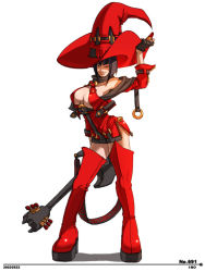 Rule 34 | 1girl, arc system works, arm up, bare shoulders, black hair, blunt bangs, bob cut, boots, breasts, breasts apart, buckle, character name, cleavage, cropped jacket, dated, dress, electric guitar, falcoon, fingerless gloves, full body, gloves, guilty gear, guilty gear xx, guitar, hand on headwear, hat, high heel boots, high heels, holding, i-no, instrument, jacket, large breasts, lips, long sleeves, naughty face, no bra, o-ring, o-ring top, off shoulder, open clothes, open jacket, platform footwear, red dress, red thighhighs, short dress, side slit, simple background, smile, solo, standing, thigh boots, thighhighs, unzipped, white background, witch hat, zettai ryouiki