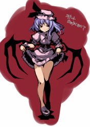 Rule 34 | 1girl, clothes lift, female focus, hat, hermmy, legs, light purple hair, red eyes, remilia scarlet, skirt, skirt lift, solo, touhou, translated