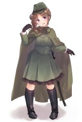 Rule 34 | 1girl, :d, black gloves, boots, coat, dress, forehead, full moon, genderswap, genderswap (mtf), gloves, green coat, green dress, hat, highres, imperial japanese army, katana, knee boots, long hair, long sleeves, mamiya ponkan, military, military coat, military hat, military uniform, moon, open mouth, original, sheath, sheathed, side ponytail, simple background, smile, solo, sword, uniform, weapon, white background, world war ii