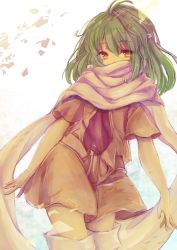 Rule 34 | 1girl, dark-skinned female, dark skin, emerada (xenogears), green hair, highres, long hair, looking at viewer, midriff, navel, scarf, shiho mn02, simple background, skirt, smile, solo, thighhighs, torn clothes, xenogears, yellow eyes