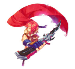 Rule 34 | 10s, 1girl, armband, bad id, bad pixiv id, blue eyes, cape, curly hair, final fantasy, final fantasy xiii, fingerless gloves, from above, gloves, hachinosaku, hassaku (kuramatengu), highres, lightning farron, perspective, pink hair, simple background, solo, strap, sword, torn clothes, weapon