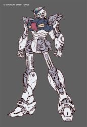 Rule 34 | banchengping@126, character name, clenched hands, flat color, g-saviour gundam, glowing, glowing eyes, grey background, gundam, gundam g-saviour, mecha, mechanical parts, no humans, robot, standing