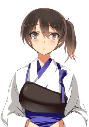Rule 34 | 10s, 1girl, blush, brown eyes, brown hair, hair between eyes, highres, kaga (kancolle), kantai collection, karlwolf, looking at viewer, muneate, open mouth, personification, short hair, side ponytail, solo