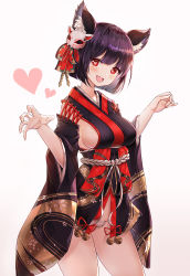 Rule 34 | 1girl, animal ears, azur lane, bad id, bad pixiv id, bell, black hair, blush, breasts, cat ears, detached sleeves, fang, fox mask, heart, heart-shaped pupils, japanese clothes, jingle bell, kimono, large breasts, looking at viewer, mask, mask on head, mellozzo, obi, open mouth, panties, red eyes, red ribbon, revealing clothes, ribbon, rope, sash, shimenawa, short hair, short kimono, sideboob, smile, solo, symbol-shaped pupils, thighhighs, underbust, underwear, white panties, white thighhighs, wide sleeves, yamashiro (azur lane)