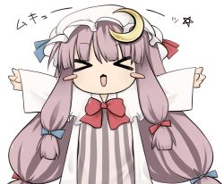 Rule 34 | &gt;:3, &gt; &lt;, 1girl, :3, > <, bad id, bad pixiv id, blush stickers, chibi, crescent, crescent moon, closed eyes, female focus, hat, long hair, moon, mukyuu, open mouth, patchouli knowledge, purple hair, ribbon, solo, tefun, tefun (tehun), touhou, v-shaped eyebrows, x3