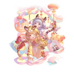 Rule 34 | 2girls, alpha transparency, animal ears, bai (granblue fantasy), barefoot, biting, blonde hair, blush, bow, braid, ear biting, erune, fang, full body, granblue fantasy, grey hair, huang (granblue fantasy), long sleeves, low twintails, minaba hideo, multiple girls, official art, one eye closed, open mouth, red bow, siblings, sisters, tail, tail bow, tail ornament, tiger ears, tiger girl, tiger tail, transparent background, twin braids, twins, twintails, white bow