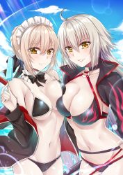 Rule 34 | absurdres, ahoge, artoria pendragon (all), artoria pendragon (alter swimsuit rider) (fate), artoria pendragon (alter swimsuit rider) (second ascension) (fate), artoria pendragon (fate), asymmetrical docking, bikini, bikini top only, black bikini, black choker, black jacket, board game, bow, bowtie, braid, breast press, breasts, choker, cleavage, cloud, cloudy sky, commentary request, cowboy shot, cropped jacket, day, fate/grand order, fate (series), food, french braid, frilled bikini, frilled bikini top, frilled choker, frills, go (board game), gu li, highres, holding, holding food, hood, hooded jacket, jacket, jeanne d&#039;arc alter (swimsuit berserker) (fate), jeanne d&#039;arc (fate), jeanne d&#039;arc alter (fate), jeanne d&#039;arc alter (swimsuit berserker) (fate), large breasts, long hair, maid, maid bikini, maid headdress, navel, o-ring, o-ring bikini, o-ring bottom, o-ring top, ocean, popsicle, saber alter, sheath, sheathed, shrug (clothing), silver hair, sky, smile, swimsuit, unconventional maid, yellow eyes