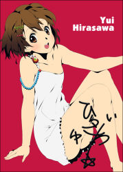 Rule 34 | 00s, 1girl, barefoot, dress, female focus, flat chest, flat color, hirasawa yui, k-on!, mizuki makoto, simple background, smile, solo