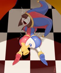 Rule 34 | 1girl, absurdres, all fours, anal, anal beads, anal object insertion, anus, ass, brown hair, disembodied hand, female focus, gloves, hat, hat bell, highres, jester, jester cap, jester costume, object insertion, open mouth, pomni (the amazing digital circus), pussy, sake kemosalmon, sex toy, the amazing digital circus, uncensored