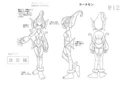 Rule 34 | 1girl, absurdres, ass, barefoot, breasts, character sheet, cleavage, clothing cutout, digimon, digimon frontier, frog girl, helmet, highres, looking at viewer, medium breasts, multiple views, navel, navel cutout, official art, one-piece swimsuit, ranamon, scan, smile, standing, swimsuit, wide hips