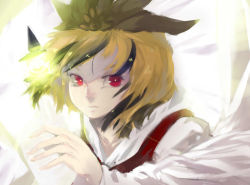 Rule 34 | 1girl, bishamonten&#039;s pagoda, blonde hair, expressionless, glowing, hair ornament, multicolored hair, outstretched arm, pink eyes, red eyes, short hair, solo, tlman, toramaru shou, touhou, two-tone hair, upper body, wide sleeves