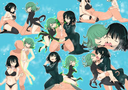 Rule 34 | 1boy, 2girls, armpit sex, armpits, black hair, breasts, buttjob, closed eyes, clothed female nude male, cooperative buttjob, cooperative handjob, cum, ejaculation, fubuki (one-punch man), green hair, group kiss, handjob, heart, hetero, high heels, highres, incest, ivancyxic, jewelry, kiss, licking, licking armpit, multiple girls, necklace, nude, one-punch man, open mouth, paizuri, pearl necklace, penis, saitama (one-punch man), siblings, sisters, sitting, sitting on face, sitting on person, smile, tatsumaki, thigh sex, thighhighs, tongue, tongue out, triple kiss
