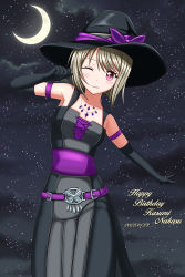 Rule 34 | 1girl, ;), absurdres, artist name, artist request, bare shoulders, belt, black dress, black gloves, black hat, black skirt, blush, bow, breasts, brown hair, cloud, corset, crescent moon, cross-laced clothes, cross-laced dress, dress, elbow gloves, female focus, floating hair, gloves, grey hair, hair bow, hat, highres, jewelry, light brown hair, looking at viewer, love live!, love live! nijigasaki high school idol club, miniskirt, moon, moonlight, nakasu kasumi, necklace, night, night sky, one eye closed, outdoors, parted lips, pink eyes, plaid, plaid dress, plaid skirt, pleated, pleated dress, pleated skirt, purple belt, purple bow, purple corset, purple eyes, sho (higashi), sho (shou ma7), short hair, shou ma7, skirt, sky, small breasts, smile, solo, star (sky), wavy hair, wink, witch hat