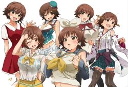 Rule 34 | &gt;:d, 1girl, :d, arm behind back, bare shoulders, black pantyhose, blush, bra, breasts, brown eyes, brown hair, clenched hands, cosplay, detached sleeves, dress shirt, gloves, hat, hiei (kancolle), hiei (kancolle) (cosplay), honda mio, huge breasts, idolmaster, idolmaster cinderella girls, kagamine rin, kagamine rin (cosplay), kantai collection, large breasts, long hair, long sleeves, look-alike, looking at viewer, mahou shoujo madoka magica, mahou shoujo madoka magica (anime), maya (kancolle), maya (kancolle) (cosplay), mitakihara school uniform, multiple views, no legwear, nontraditional miko, one eye closed, open mouth, pantyhose, pleated skirt, puffy long sleeves, puffy sleeves, remodel (kantai collection), ribbon-trimmed sleeves, ribbon trim, school uniform, see-through, shift (waage), shirt, short hair, sideboob, simple background, skirt, smile, teeth, thighhighs, underwear, uniform, v-shaped eyebrows, vocaloid, wet, wet clothes, wet shirt, white background