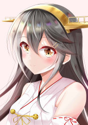 Rule 34 | 1girl, absurdres, black hair, brown eyes, detached sleeves, hair ornament, hairband, hairclip, haruna (kancolle), headgear, highres, japanese clothes, kantai collection, lcel, long hair, looking at viewer, ribbon-trimmed sleeves, ribbon trim, solo, upper body