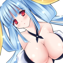 Rule 34 | 1girl, arc system works, bad id, bad pixiv id, blue hair, blush, breasts, cleavage, dizzy (guilty gear), guilty gear, huge breasts, mikan (5555), nipple slip, nipples, red eyes, solo