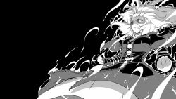 Rule 34 | 1girl, angry, aura, breasts, cape, clenched hands, clenched teeth, dress, floating hair, greyscale, highres, hijiri byakuren, layered dress, long hair, looking down, monochrome, powering up, serious, slit pupils, solo, sunatoshi, teeth, touhou