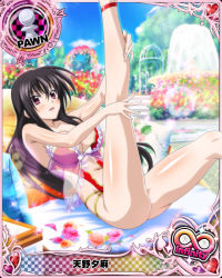 Rule 34 | 10s, 1girl, babydoll, black hair, blush, breasts, card (medium), character name, chess piece, cleavage, covered erect nipples, embarrassed, high school dxd, high school dxd infinity, large breasts, lingerie, long hair, navel, official art, open mouth, pawn (chess), pink eyes, raynare, see-through, solo, trading card, underwear