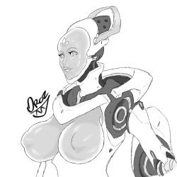 Rule 34 | 1girl, artist name, breasts, highres, oroz kun, overwatch, overwatch 1, puffy areolae, robot, robot girl