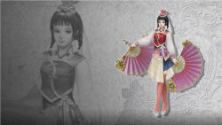 Rule 34 | da qiao, hand fan, folding fan, koei, pleated skirt, shin sangoku musou, skirt, thighhighs, wallpaper